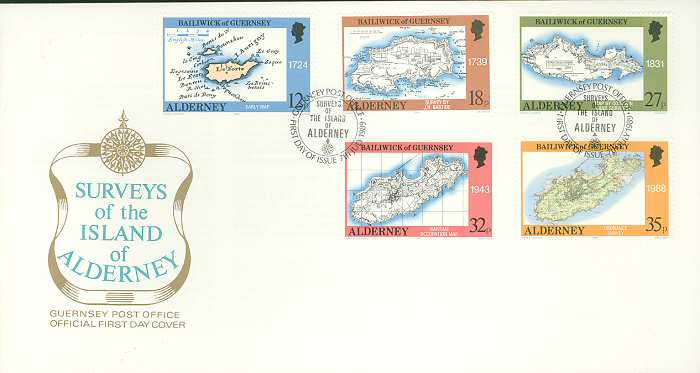 1989-07-07 Alderney Surveys of The Island Stamps FDC (1344)
