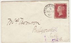 1861 Staplehurst to Perth QV 1d Red on Envelope (76600)