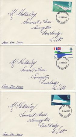 1969-03-03 Concorde Stamps Bath Somerset x3 FDC (76951)