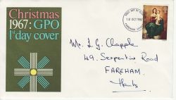1967-10-18 Christmas Stamp Fareham FDC (78863)