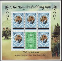 Caicos Islands 1981 Royal Wedding Stamps x3 M/S MNH (80428)
