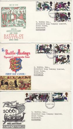 1966-10-14 Battle of Hastings Stamps London x3 FDC (80591)