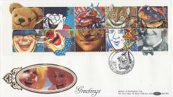 1991-03-26 Greetings Stamps Clowne Silk FDC (80749)