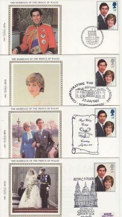 1981-07-22 Royal Wedding Stamps x4 Benham FDC (80819)