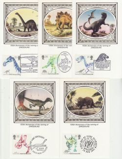 1991-08-20 Dinosaurs Stamps x5 Benham Cards FDC (80975)