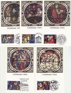 1992-11-10 Christmas Stamps x5 Benham Cards FDC (80988)