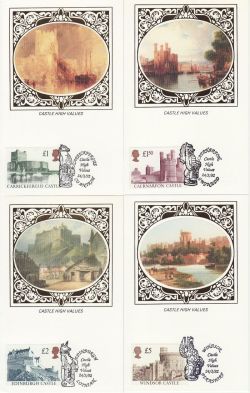 1992-03-24 High Value Castle Stamps x4 Benham Cards FDC (80989)