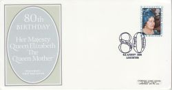 1980-08-04 Queen Mother Stamp Leicester FDC (81699)