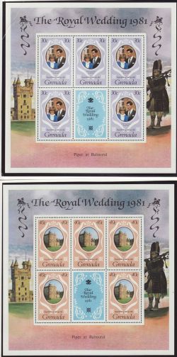 1981 Grenada Royal Wedding Stamps x3 M/S MNH (82015)
