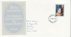 1980-08-04 Queen Mother Stamp Aylesbury FDC (82238)
