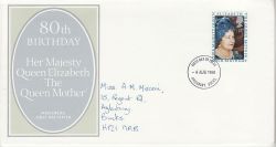 1980-08-04 Queen Mother Stamp Aylesbury FDC (82240)