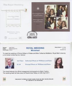2011-04-21 Royal Wedding Stamps M/S London SW1 FDC (82694)