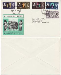 1964-04-23 Shakespeare Stamps Stratford FDC (82756)