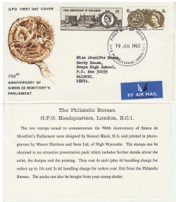 1965-07-19 Parliament Stamps Bureau London EC1 FDC (82762)