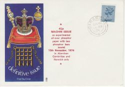 1974-11-13  4½p AOP Definitive Stamp Cambridge FDC (82785)