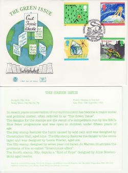 1992-09-15 Green Issue Stamps Brownsea Island FDC (82937)