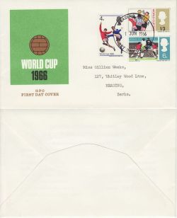 1966-06-01 World Cup Football Stamps Reading FDC (83172)