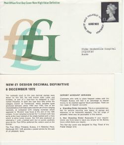 1972-12-06 £1 Definitive Bureau FDC (83457)