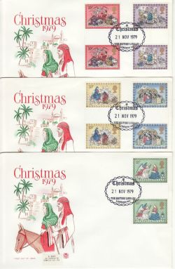 1979-11-21 Christmas Gutter Stamps London x3 FDC (85660)