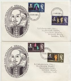 1964-04-23 Shakespeare Stamps Stratford x2 FDC (86519)