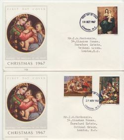 1967-10-18 Christmas Stamps London x2 FDC (86584)