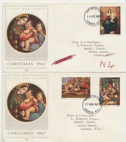 1967-10-18 Christmas Stamps London x2 FDC (86586)