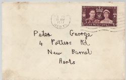 1937-05-13 KGVI Coronation Stamp Barnet FDC (86961)