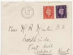 1938-01-31 KGVI Definitive Stamps Oxford FDC (87014)