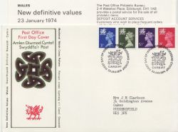1974-01-23 Wales Definitive Stamps Cardiff FDC (87291)