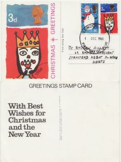 1966-12-01 Christmas Stamps Cameo Card FDC (87789)