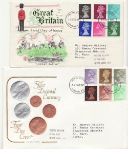 1971-02-15 Definitive Stamps London x2 FDC (87791)