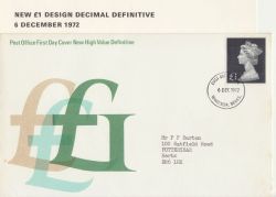 1972-12-06 £1 Definitive Stamp Windsor FDC (87841)