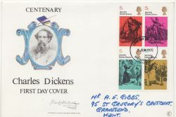 1970-06-03 Charles Dickens Stamps Dartford FDC (88326)