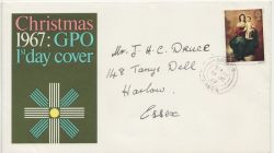 1967-10-18 Christmas Stamp Harlow cds FDC (88413)