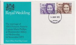 1973-11-14 Royal Wedding Stamps Swansea FDC (88738)