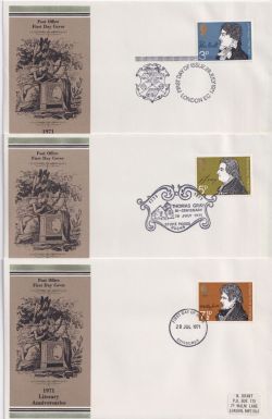 1971-07-28 Literary Anniversaries x3 Postmarks FDC (89435)