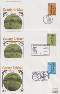 1973-05-16 County Cricket Stamps x3 Postmarks FDC (89437)
